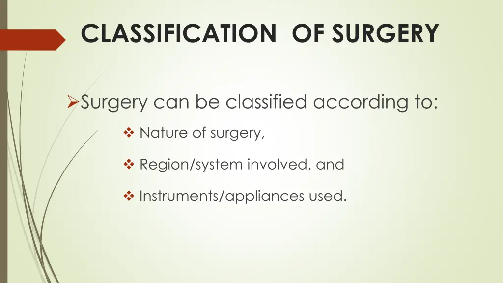 classification of surgery