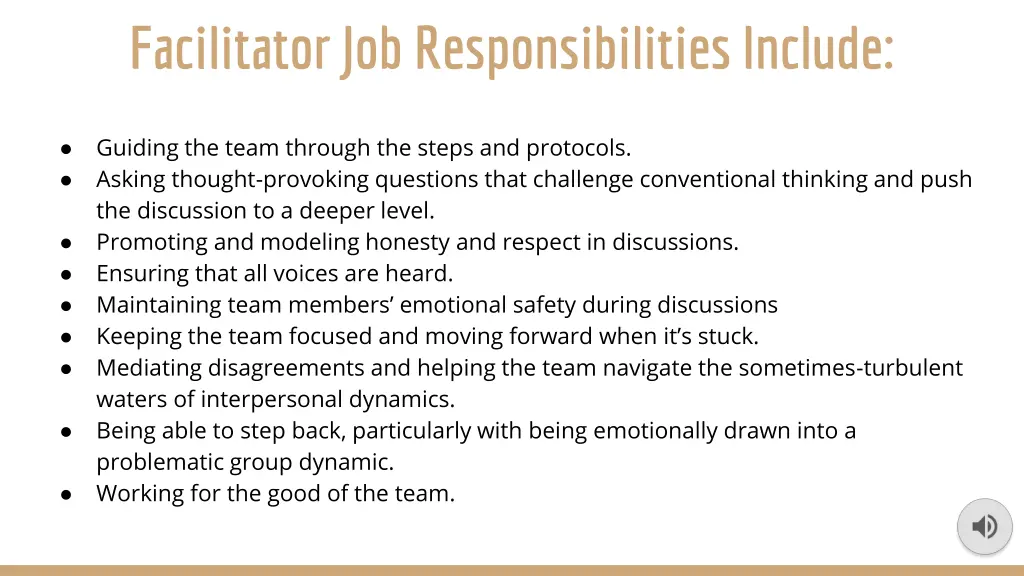 facilitator job responsibilities include