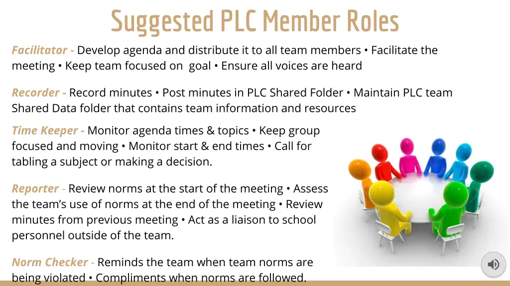 suggested plc member roles facilitator develop