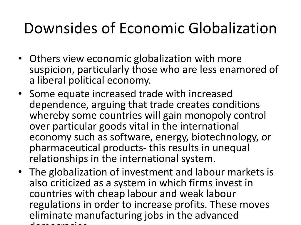 downsides of economic globalization