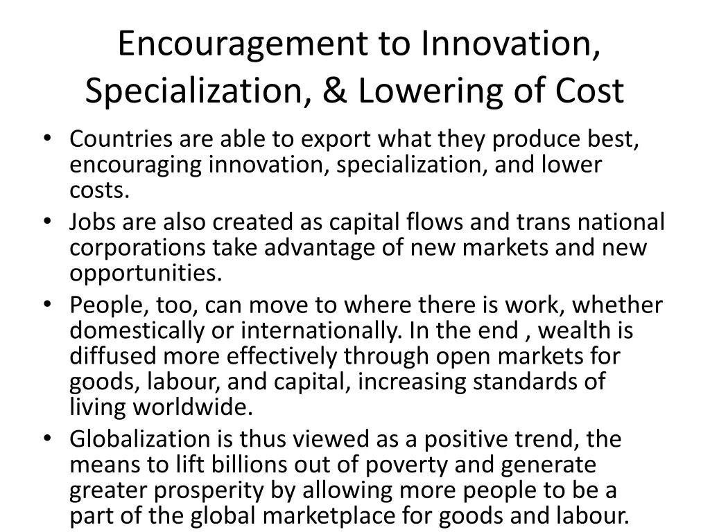 encouragement to innovation specialization