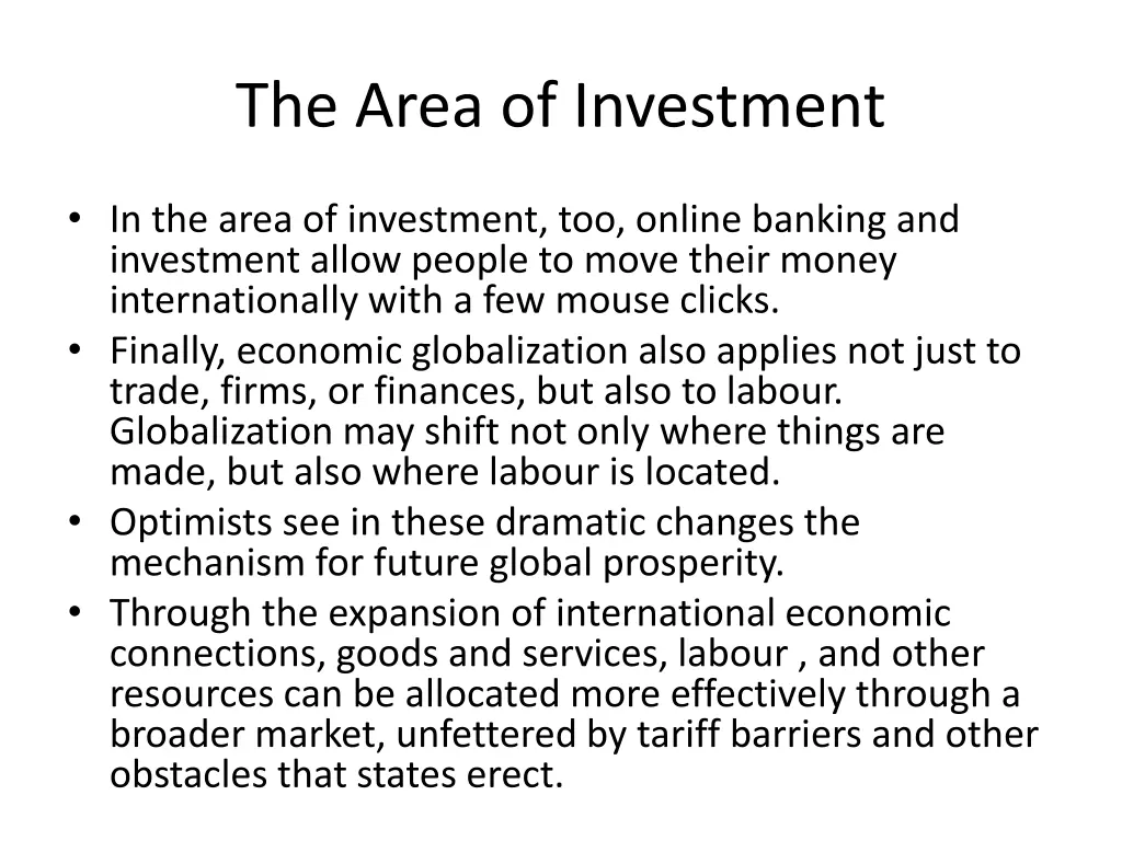 the area of investment