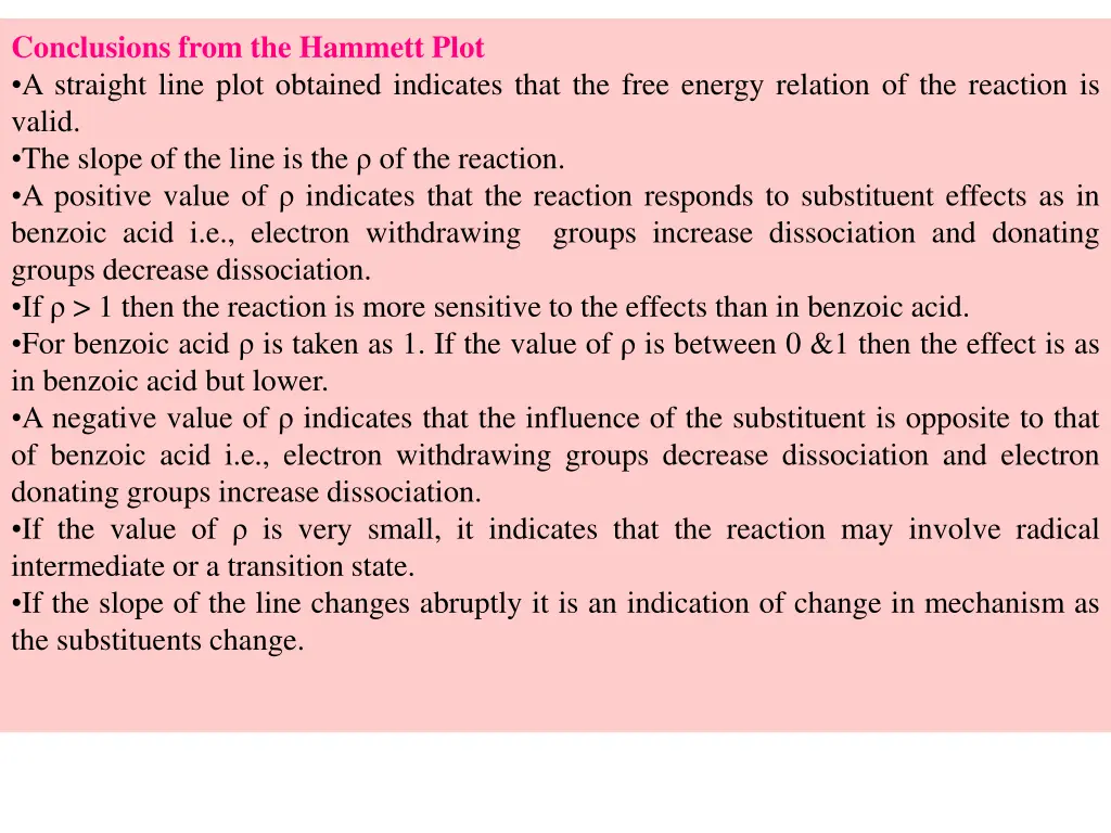 conclusions from the hammett plot a straight line