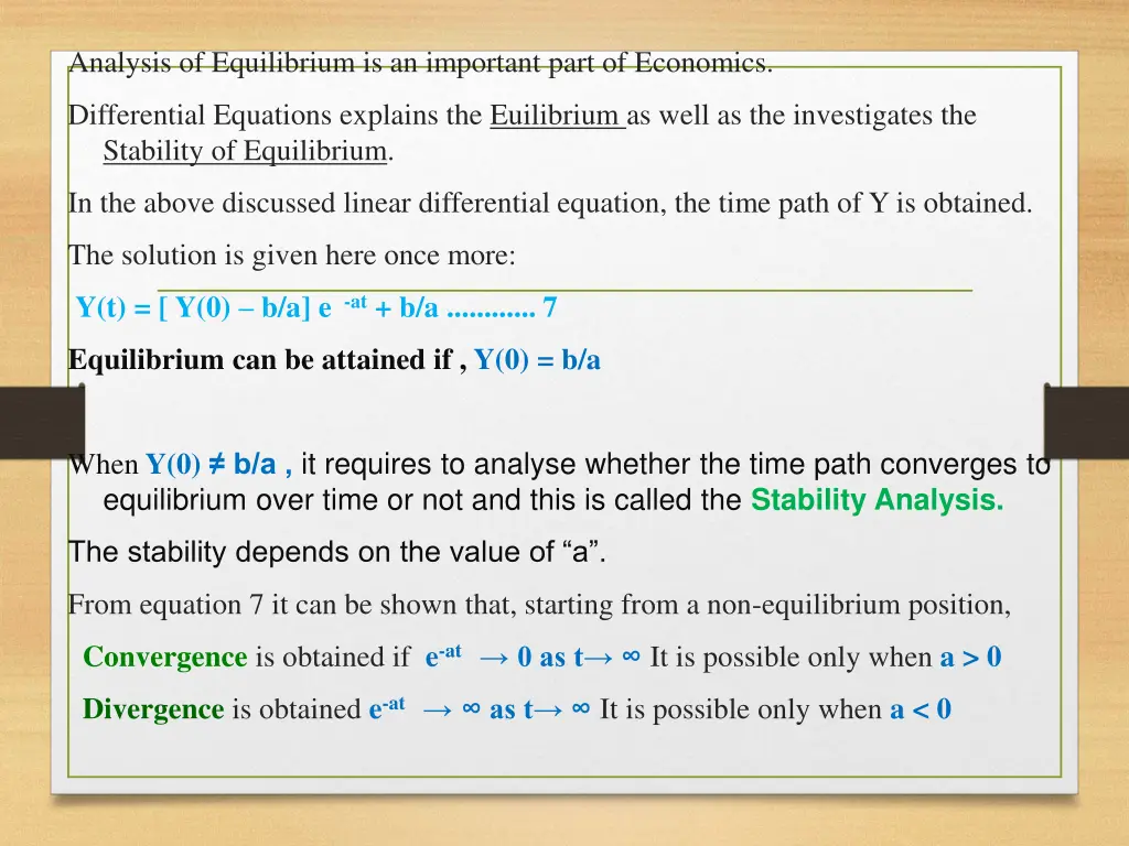 analysis of equilibrium is an important part