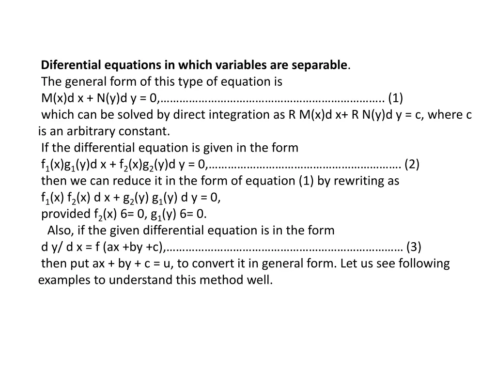 diferential equations in which variables