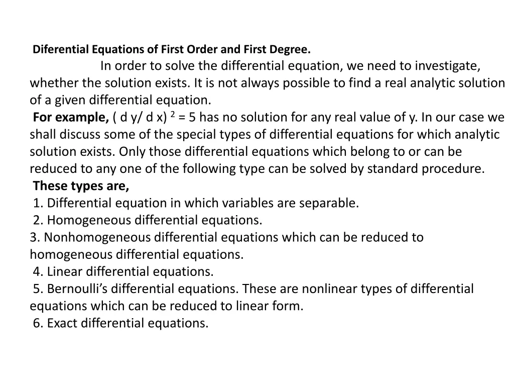 diferential equations of first order and first