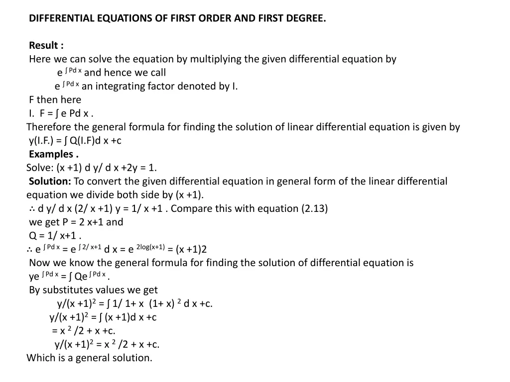 differential equations of first order and first