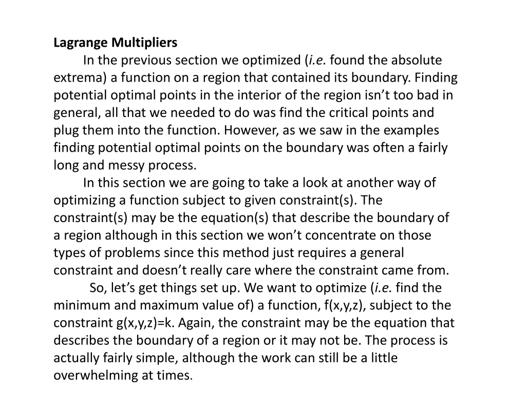 lagrange multipliers in the previous section