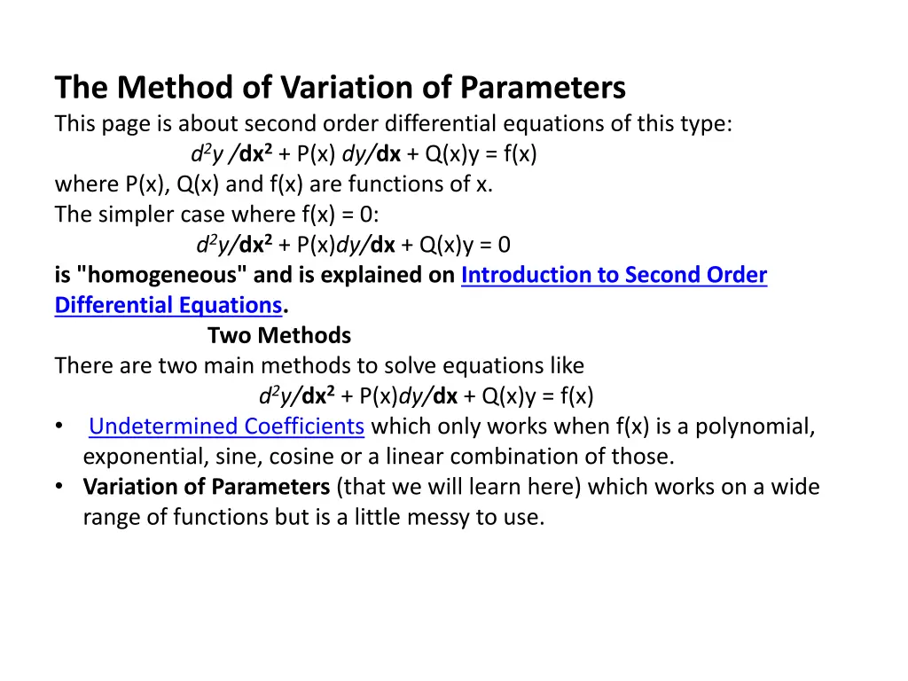 the method of variation of parameters this page