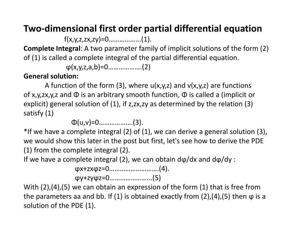 two dimensional first order partial differential