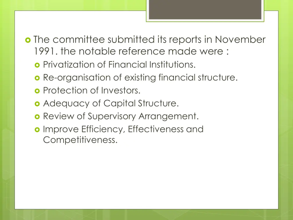 the committee submitted its reports in november