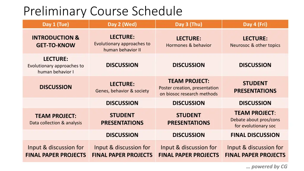 preliminary course schedule