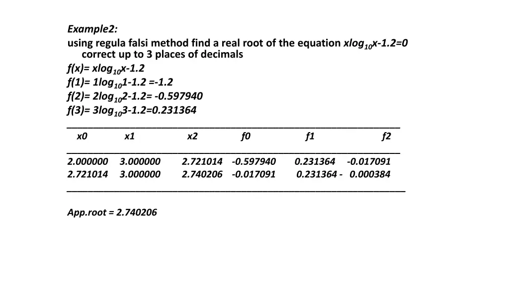 example2 using regula falsi method find a real