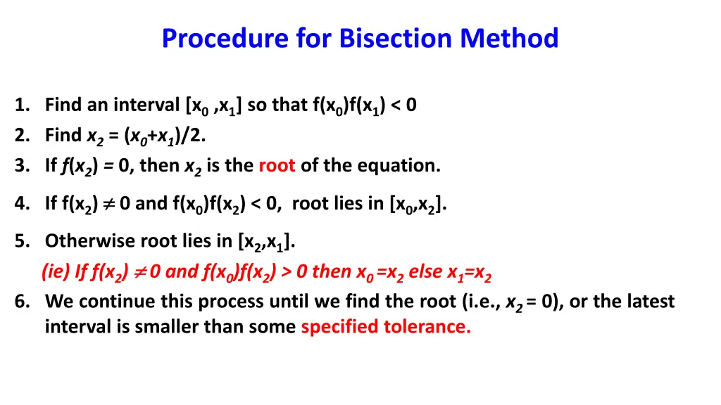 procedure for bisection method