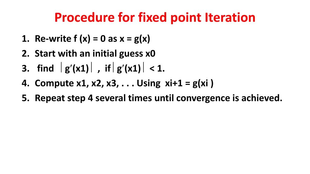 procedure for fixed point iteration