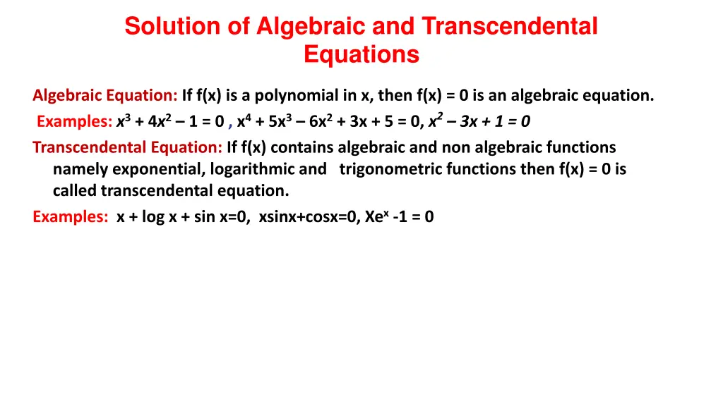 solution of algebraic and transcendental equations