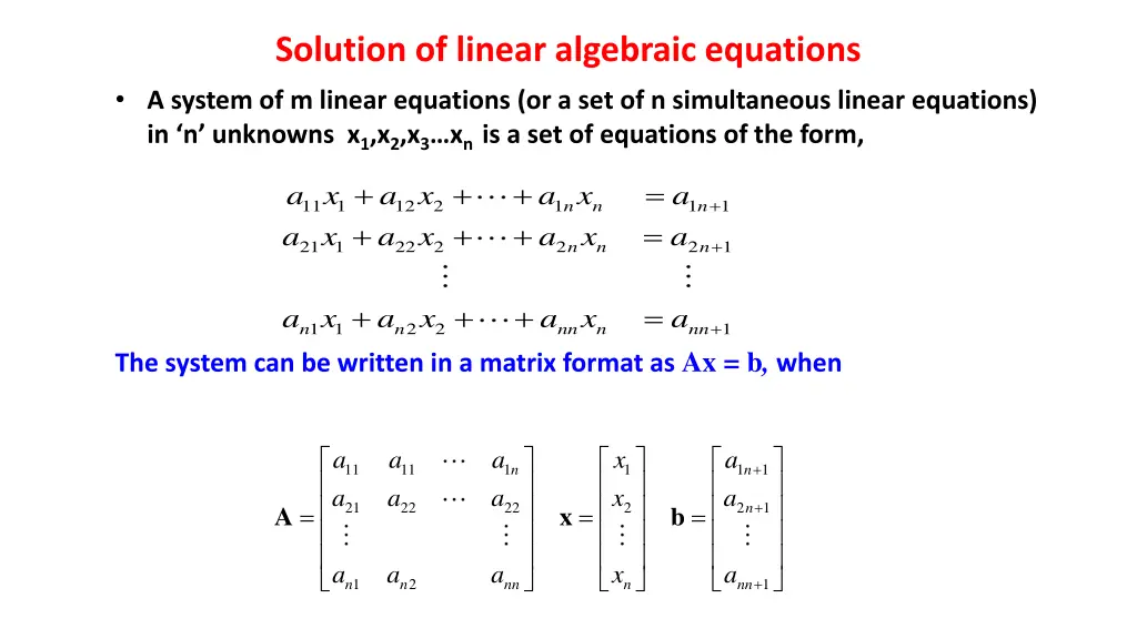 solution of linear algebraic equations a system