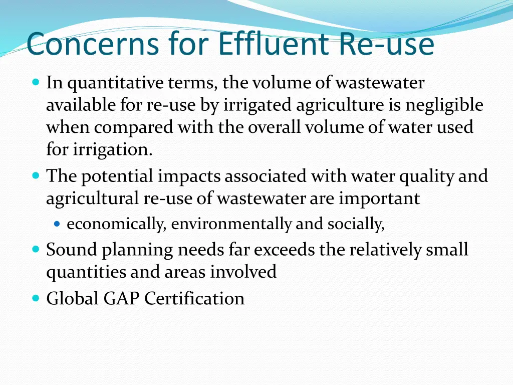 concerns for effluent re use