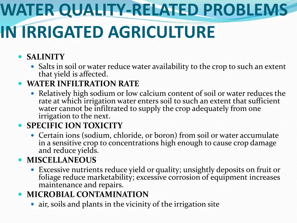 water quality related problems in irrigated