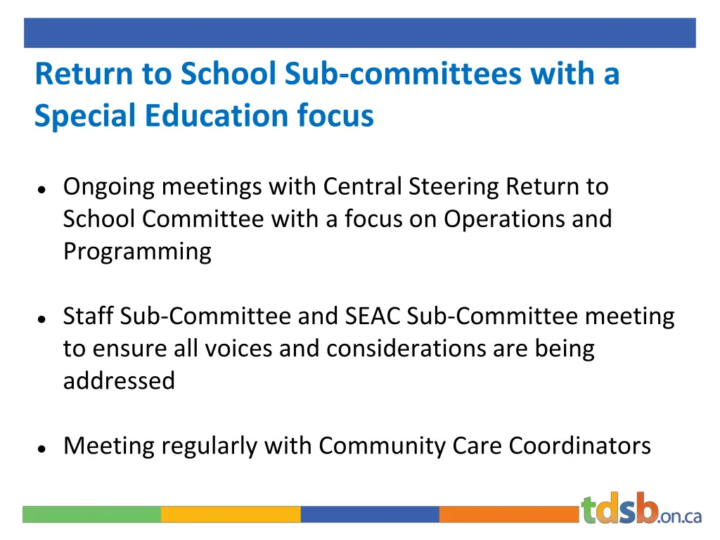 return to school sub committees with a special