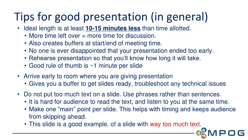 tips for good presentation in general ideal