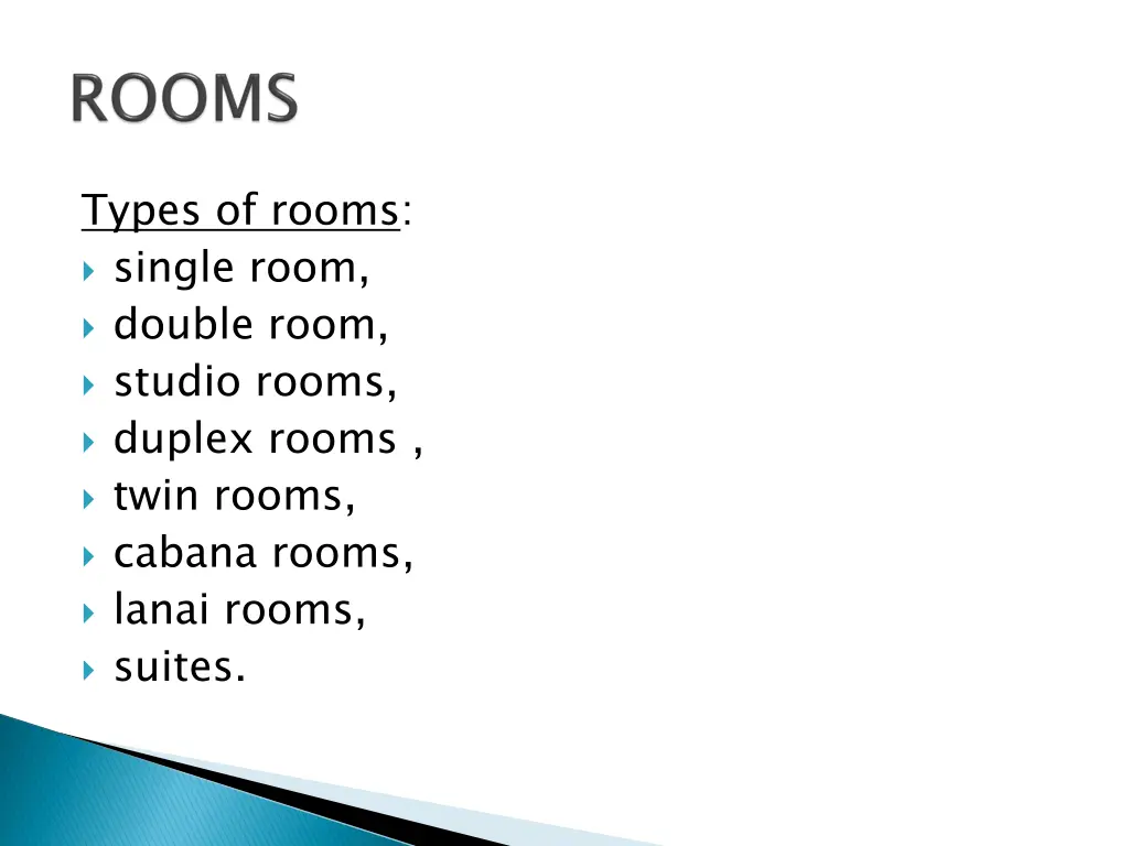 types of rooms single room double room studio