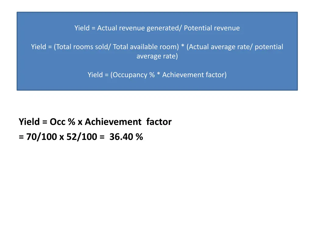 yield actual revenue generated potential revenue