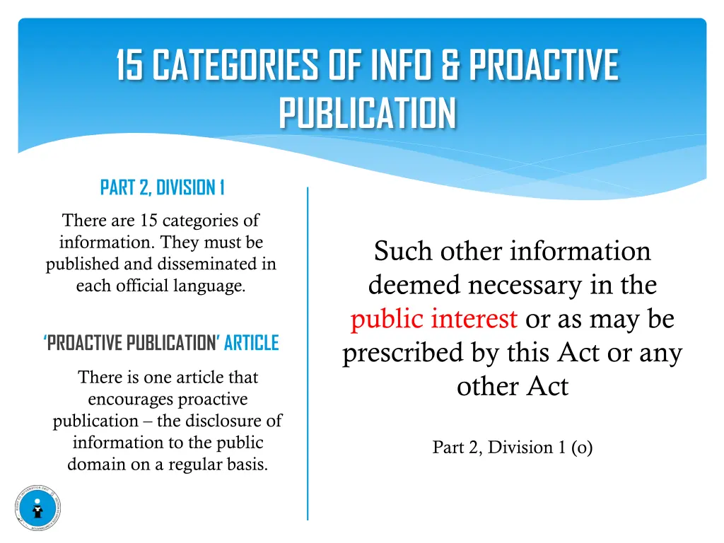 15 categories of info proactive publication