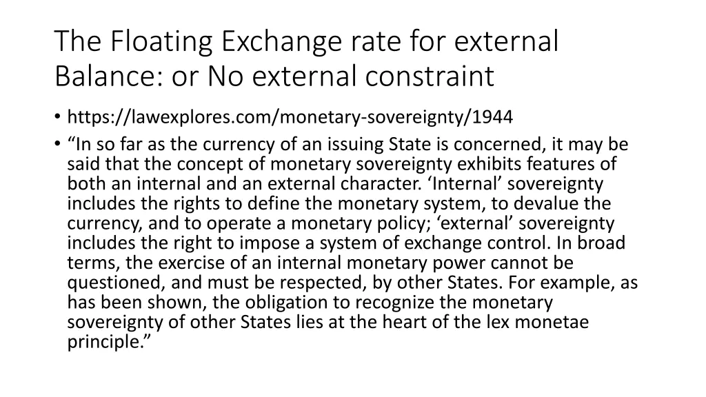 the floating exchange rate for external balance