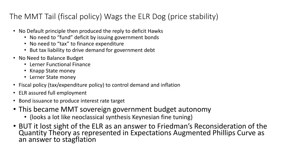 the mmt tail fiscal policy wags the elr dog price