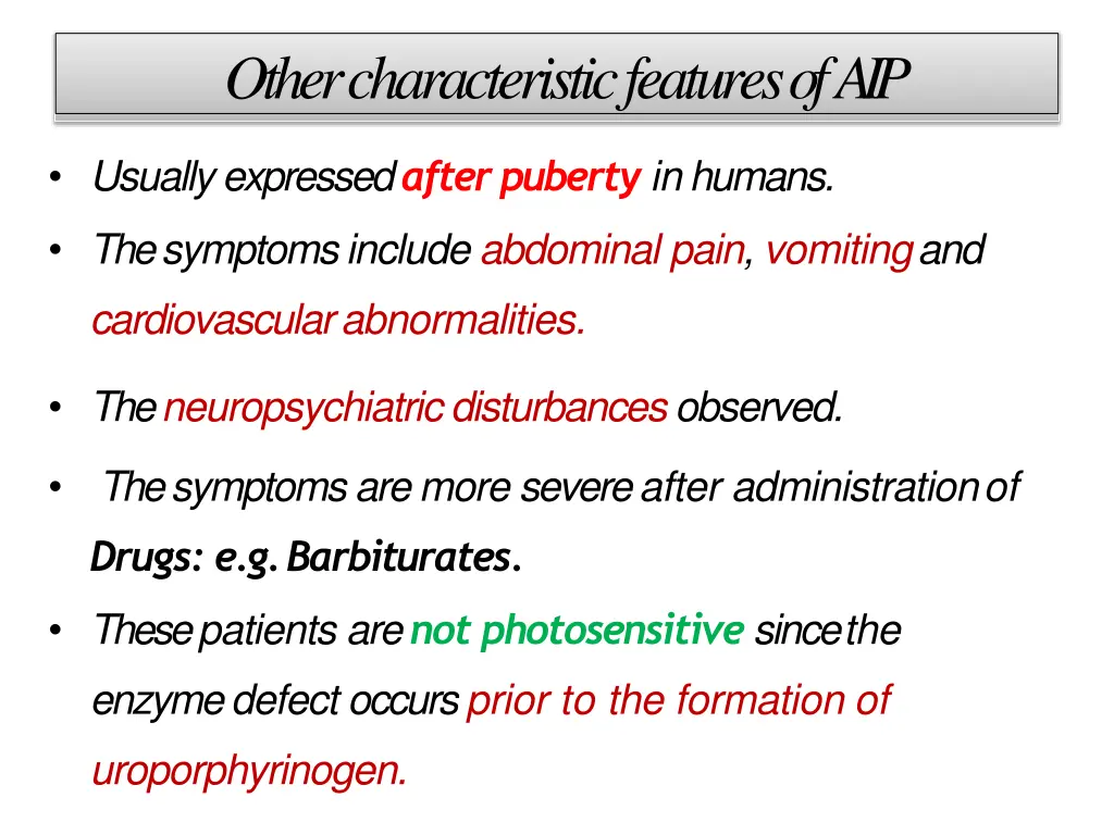 other characteristic features ofaip