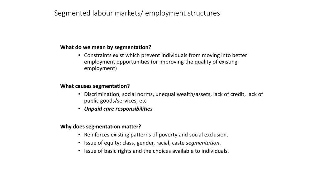 segmented labour markets employment structures