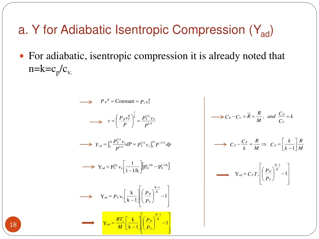 a y for adiabatic isentropic compression y ad