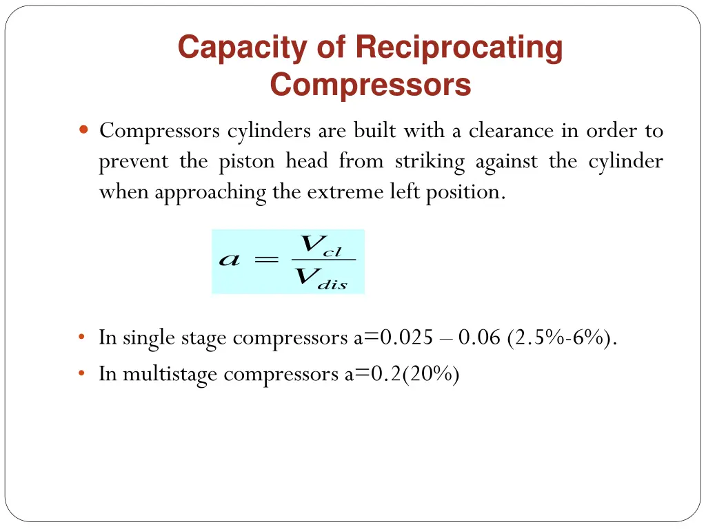 capacity of reciprocating compressors