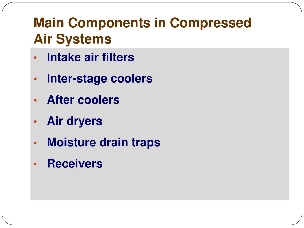 main components in compressed air systems