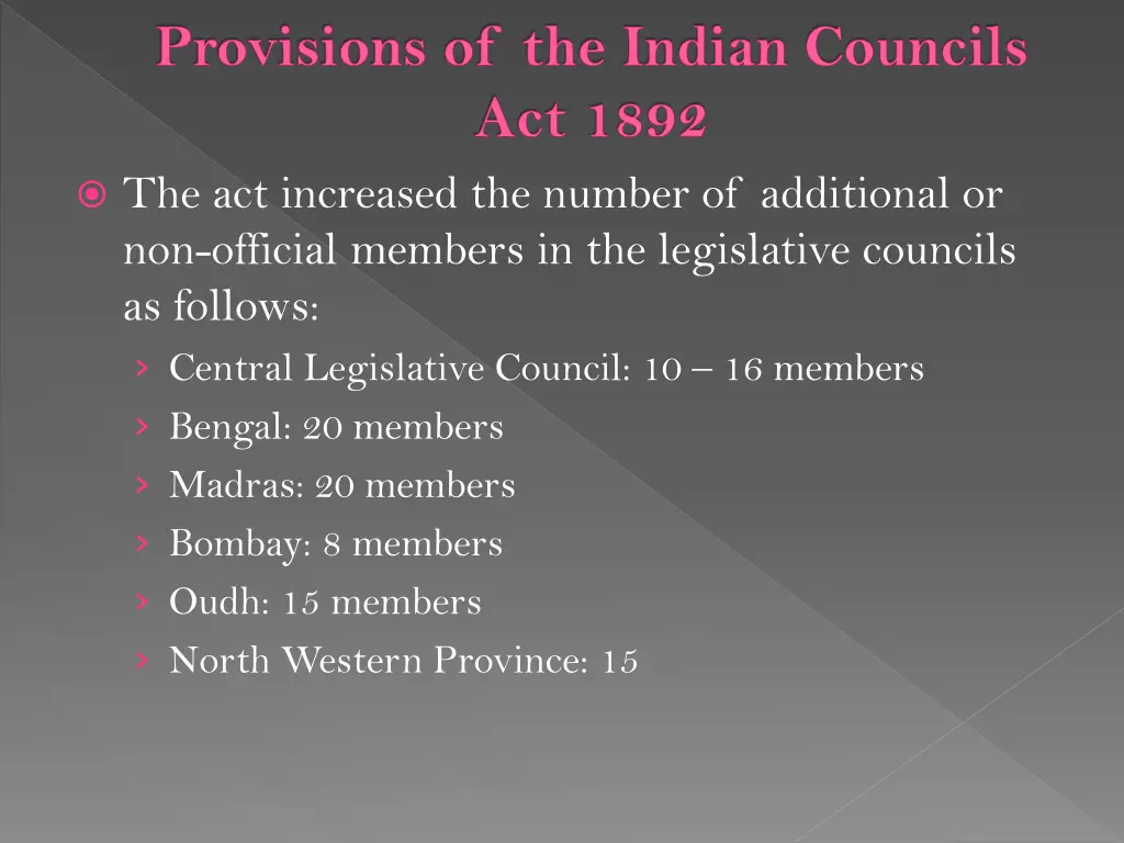 provisions of the indian councils act 1892