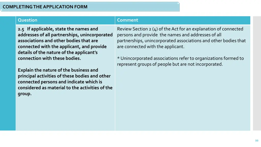 completing the application form 10