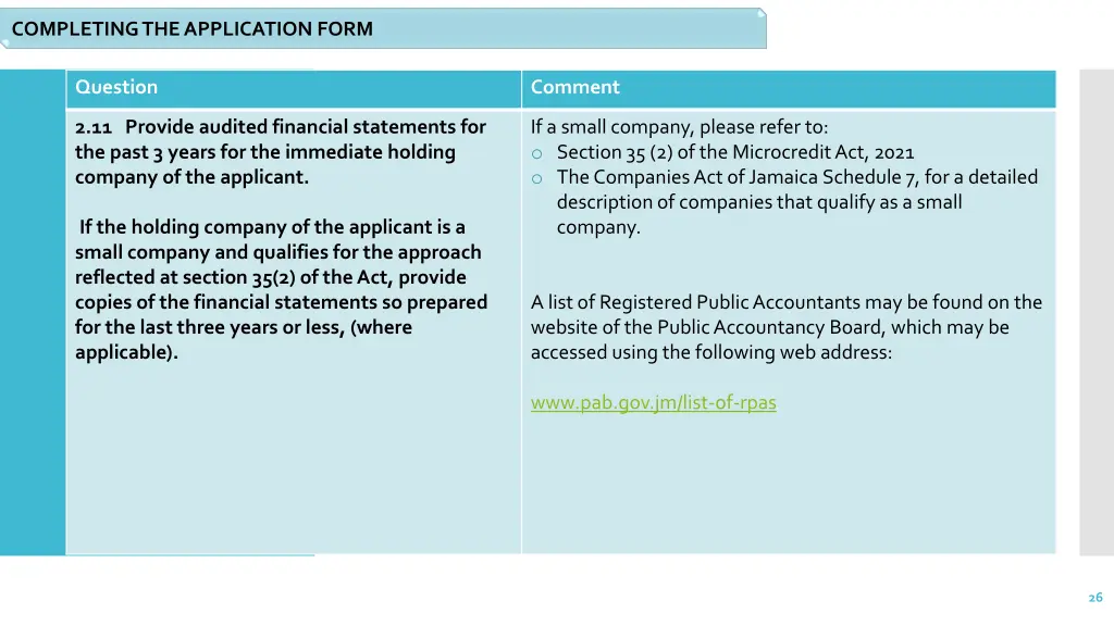 completing the application form 14