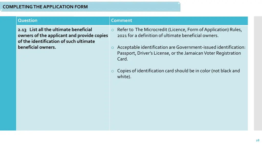 completing the application form 16