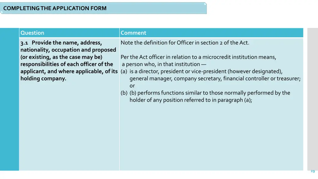 completing the application form 17