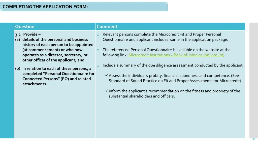 completing the application form 18