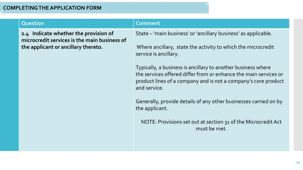 completing the application form 9