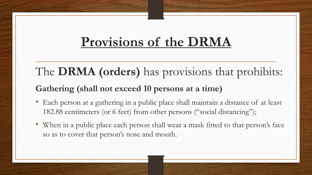 provisions of the drma