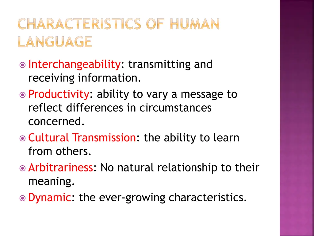 characteristics of human language