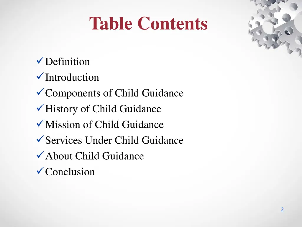 table contents