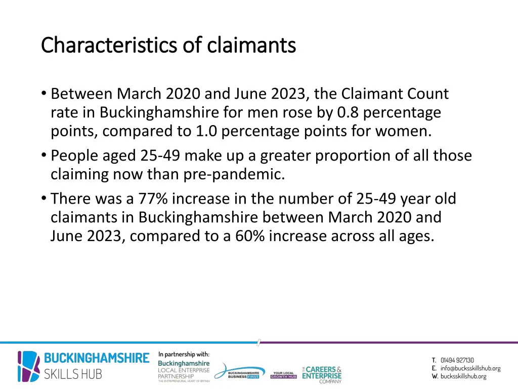 characteristics of claimants characteristics