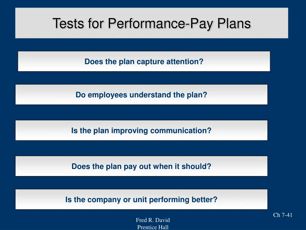 tests for performance pay plans