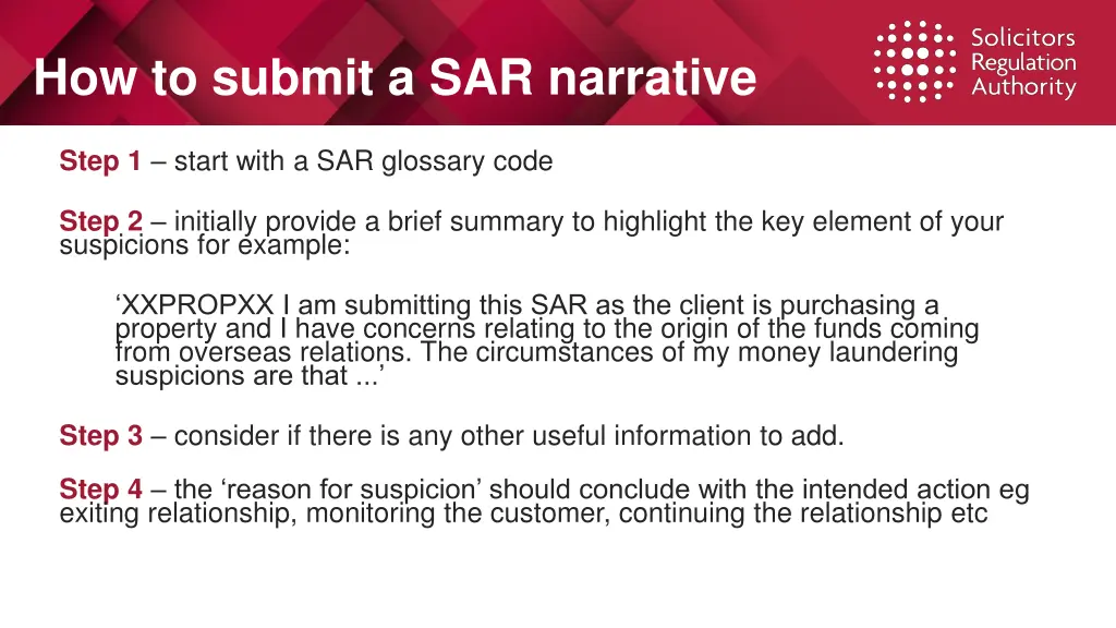 how to submit a sar narrative