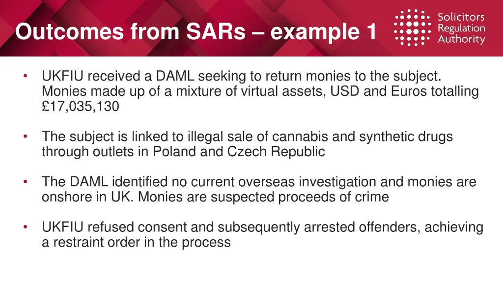 outcomes from sars example 1