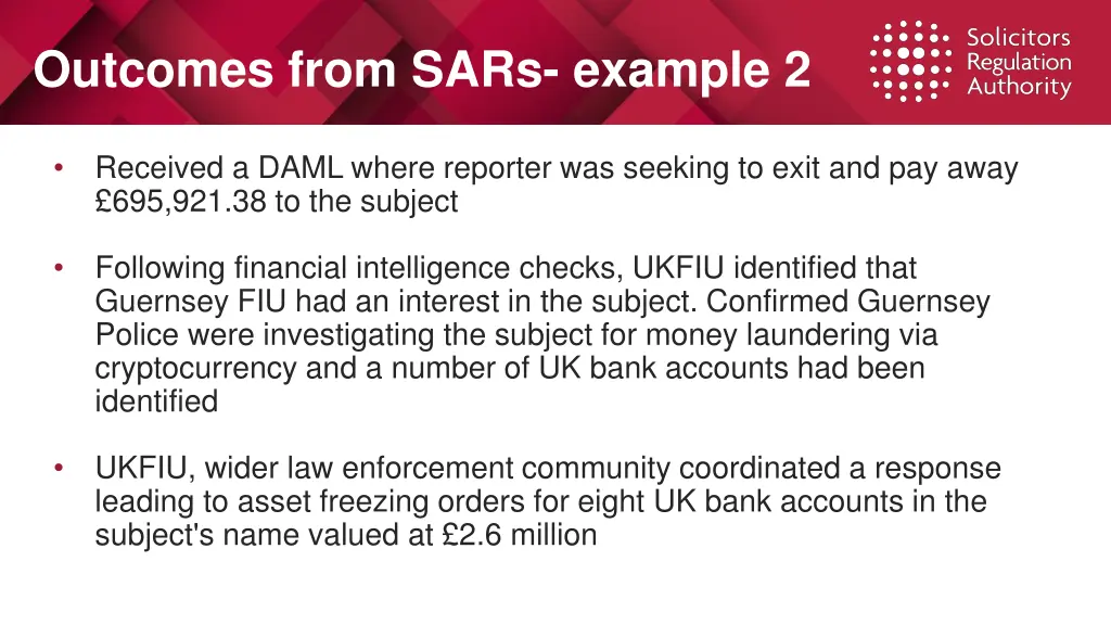 outcomes from sars example 2